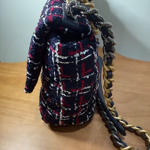 Chanel 19 Large Bag Tweed Navy Red White Multicolor - Picture 7 of 16